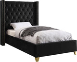 Barolo Velvet / Engineered Wood / Metal / Foam Contemporary Black Velvet Twin Bed - 50" W x 81" D x 56" H