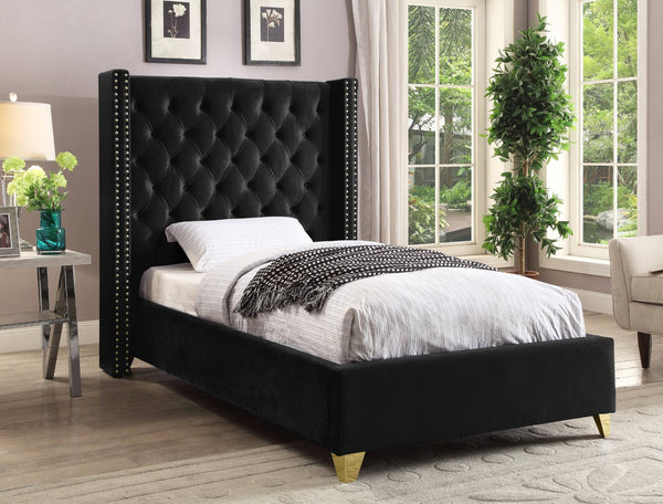 Barolo Velvet / Engineered Wood / Metal / Foam Contemporary Black Velvet Twin Bed - 50" W x 81" D x 56" H