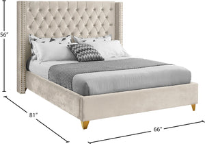 Barolo Velvet / Engineered Wood / Metal / Foam Contemporary Cream Velvet Full Bed - 66" W x 81" D x 56" H