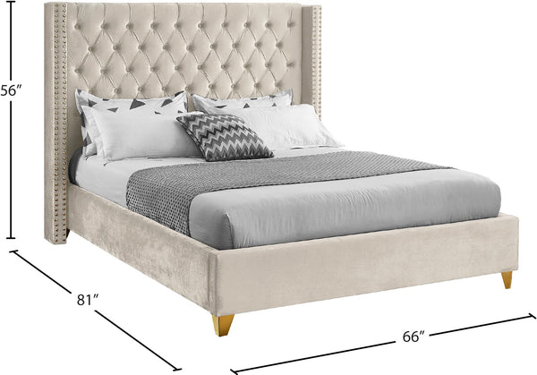 Barolo Velvet / Engineered Wood / Metal / Foam Contemporary Cream Velvet Full Bed - 66" W x 81" D x 56" H