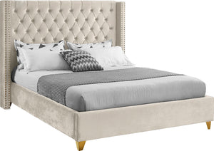 Barolo Velvet / Engineered Wood / Metal / Foam Contemporary Cream Velvet Full Bed - 66" W x 81" D x 56" H
