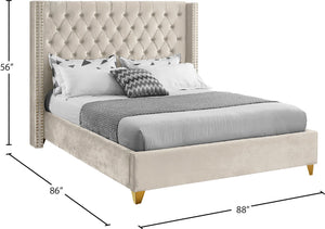 Barolo Velvet / Engineered Wood / Metal / Foam Contemporary Cream Velvet King Bed - 88" W x 86" D x 56" H