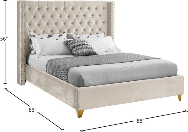 Barolo Velvet / Engineered Wood / Metal / Foam Contemporary Cream Velvet King Bed - 88" W x 86" D x 56" H