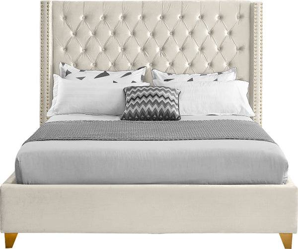 Barolo Velvet / Engineered Wood / Metal / Foam Contemporary Cream Velvet King Bed - 88" W x 86" D x 56" H