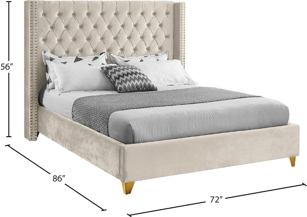 Barolo Velvet / Engineered Wood / Metal / Foam Contemporary Cream Velvet Queen Bed - 72" W x 86" D x 56" H