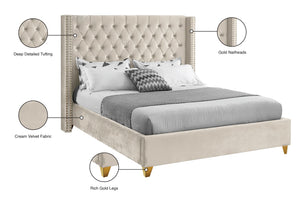 Barolo Velvet / Engineered Wood / Metal / Foam Contemporary Cream Velvet Queen Bed - 72" W x 86" D x 56" H