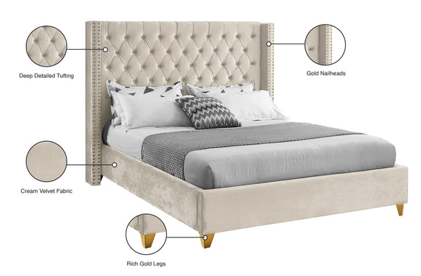 Barolo Velvet / Engineered Wood / Metal / Foam Contemporary Cream Velvet Queen Bed - 72" W x 86" D x 56" H