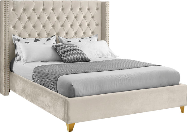 Barolo Velvet / Engineered Wood / Metal / Foam Contemporary Cream Velvet Queen Bed - 72" W x 86" D x 56" H
