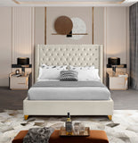 Barolo Velvet / Engineered Wood / Metal / Foam Contemporary Cream Velvet Queen Bed - 72" W x 86" D x 56" H