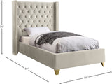 Barolo Velvet / Engineered Wood / Metal / Foam Contemporary Cream Velvet Twin Bed - 50" W x 81" D x 56" H