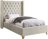 Barolo Velvet / Engineered Wood / Metal / Foam Contemporary Cream Velvet Twin Bed - 50" W x 81" D x 56" H