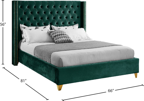 Barolo Velvet / Engineered Wood / Metal / Foam Contemporary Green Velvet Full Bed - 66" W x 81" D x 56" H