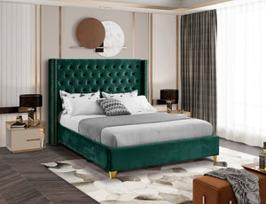 Barolo Velvet / Engineered Wood / Metal / Foam Contemporary Green Velvet Full Bed - 66" W x 81" D x 56" H