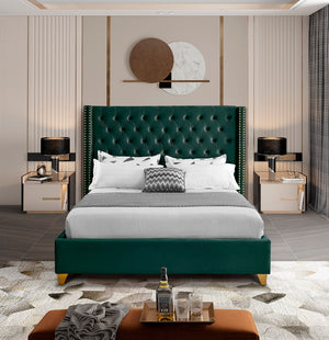Barolo Velvet / Engineered Wood / Metal / Foam Contemporary Green Velvet Full Bed - 66" W x 81" D x 56" H