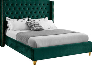 Barolo Velvet / Engineered Wood / Metal / Foam Contemporary Green Velvet Queen Bed - 72" W x 86" D x 56" H