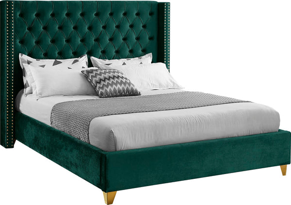 Barolo Velvet / Engineered Wood / Metal / Foam Contemporary Green Velvet Queen Bed - 72" W x 86" D x 56" H