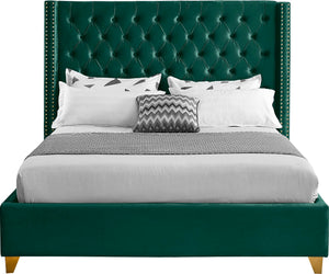 Barolo Velvet / Engineered Wood / Metal / Foam Contemporary Green Velvet Queen Bed - 72" W x 86" D x 56" H