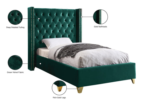 Barolo Velvet / Engineered Wood / Metal / Foam Contemporary Green Velvet Twin Bed - 50" W x 81" D x 56" H