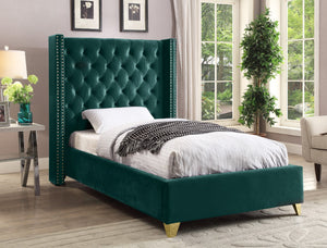 Barolo Velvet / Engineered Wood / Metal / Foam Contemporary Green Velvet Twin Bed - 50" W x 81" D x 56" H