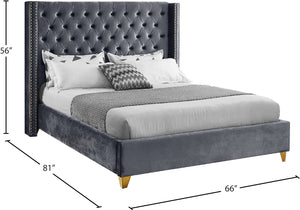 Barolo Velvet / Engineered Wood / Metal / Foam Contemporary Grey Velvet Full Bed - 66" W x 81" D x 56" H