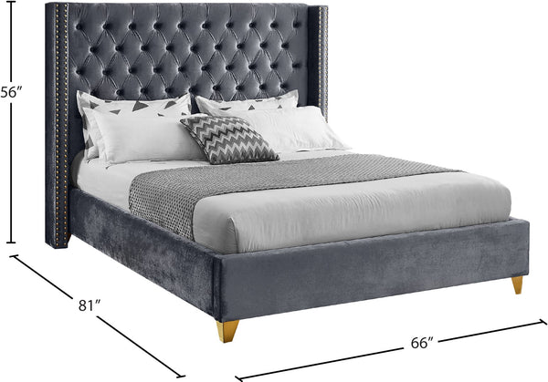 Barolo Velvet / Engineered Wood / Metal / Foam Contemporary Grey Velvet Full Bed - 66" W x 81" D x 56" H