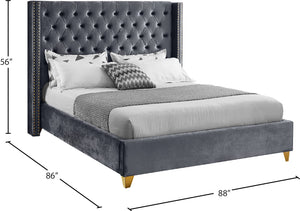 Barolo Velvet / Engineered Wood / Metal / Foam Contemporary Grey Velvet King Bed - 88" W x 86" D x 56" H