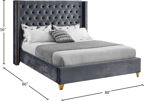 Barolo Velvet / Engineered Wood / Metal / Foam Contemporary Grey Velvet King Bed - 88" W x 86" D x 56" H