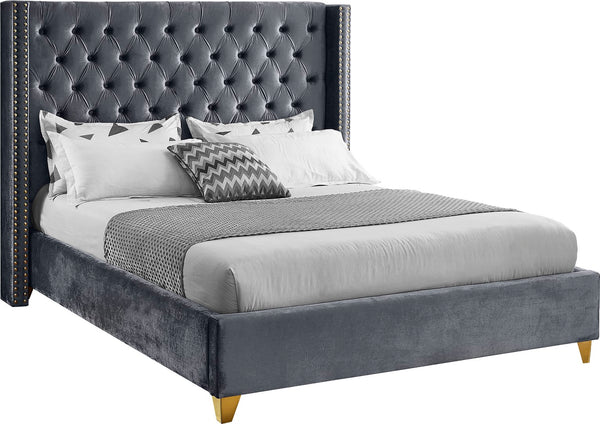 Barolo Velvet / Engineered Wood / Metal / Foam Contemporary Grey Velvet King Bed - 88" W x 86" D x 56" H