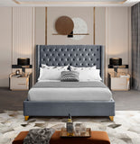 Barolo Velvet / Engineered Wood / Metal / Foam Contemporary Grey Velvet King Bed - 88" W x 86" D x 56" H