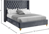 Barolo Velvet / Engineered Wood / Metal / Foam Contemporary Grey Velvet Queen Bed - 72" W x 86" D x 56" H