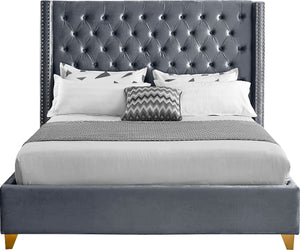 Barolo Velvet / Engineered Wood / Metal / Foam Contemporary Grey Velvet Queen Bed - 72" W x 86" D x 56" H