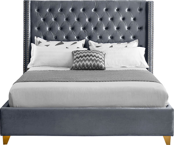 Barolo Velvet / Engineered Wood / Metal / Foam Contemporary Grey Velvet Queen Bed - 72" W x 86" D x 56" H