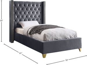 Barolo Velvet / Engineered Wood / Metal / Foam Contemporary Grey Velvet Twin Bed - 50" W x 81" D x 56" H