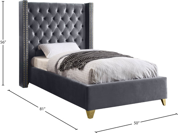 Barolo Velvet / Engineered Wood / Metal / Foam Contemporary Grey Velvet Twin Bed - 50" W x 81" D x 56" H