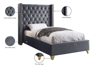 Barolo Velvet / Engineered Wood / Metal / Foam Contemporary Grey Velvet Twin Bed - 50" W x 81" D x 56" H