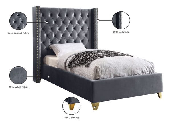 Barolo Velvet / Engineered Wood / Metal / Foam Contemporary Grey Velvet Twin Bed - 50" W x 81" D x 56" H
