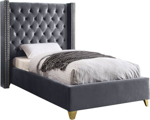 Barolo Velvet / Engineered Wood / Metal / Foam Contemporary Grey Velvet Twin Bed - 50" W x 81" D x 56" H