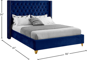 Barolo Velvet / Engineered Wood / Metal / Foam Contemporary Navy Velvet Full Bed - 66" W x 81" D x 56" H