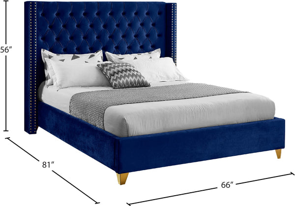 Barolo Velvet / Engineered Wood / Metal / Foam Contemporary Navy Velvet Full Bed - 66" W x 81" D x 56" H