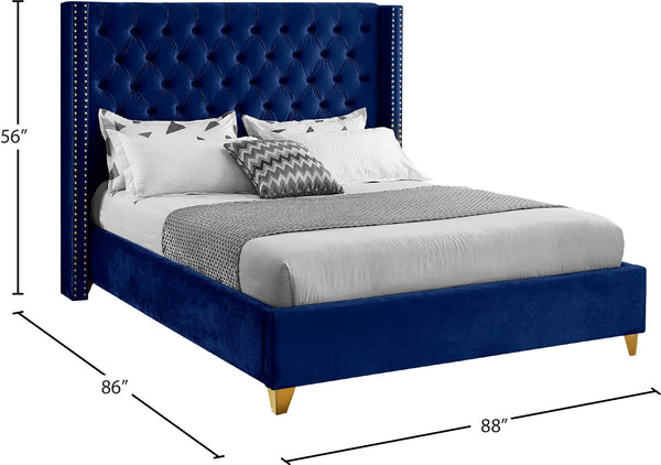 Barolo Velvet / Engineered Wood / Metal / Foam Contemporary Navy Velvet King Bed - 88" W x 86" D x 56" H