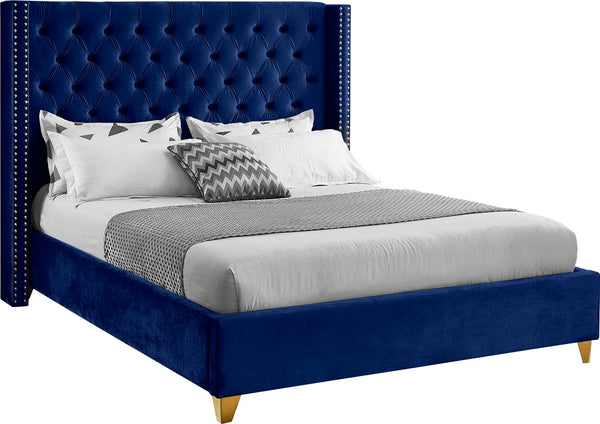 Barolo Velvet / Engineered Wood / Metal / Foam Contemporary Navy Velvet King Bed - 88" W x 86" D x 56" H