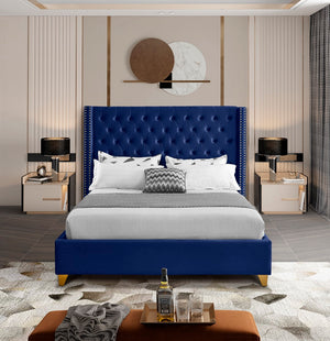 Barolo Velvet / Engineered Wood / Metal / Foam Contemporary Navy Velvet King Bed - 88" W x 86" D x 56" H