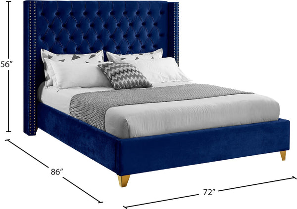 Barolo Velvet / Engineered Wood / Metal / Foam Contemporary Navy Velvet Queen Bed - 72" W x 86" D x 56" H