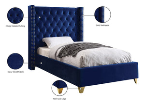 Barolo Velvet / Engineered Wood / Metal / Foam Contemporary Navy Velvet Twin Bed - 50" W x 81" D x 56" H
