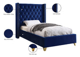 Barolo Velvet / Engineered Wood / Metal / Foam Contemporary Navy Velvet Twin Bed - 50" W x 81" D x 56" H