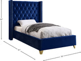 Barolo Velvet / Engineered Wood / Metal / Foam Contemporary Navy Velvet Twin Bed - 50" W x 81" D x 56" H