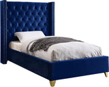 Barolo Velvet / Engineered Wood / Metal / Foam Contemporary Navy Velvet Twin Bed - 50" W x 81" D x 56" H