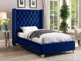 Barolo Velvet / Engineered Wood / Metal / Foam Contemporary Navy Velvet Twin Bed - 50" W x 81" D x 56" H