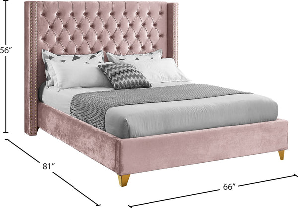 Barolo Velvet / Engineered Wood / Metal / Foam Contemporary Pink Velvet Full Bed - 66" W x 81" D x 56" H