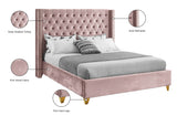 Barolo Velvet / Engineered Wood / Metal / Foam Contemporary Pink Velvet Full Bed - 66" W x 81" D x 56" H